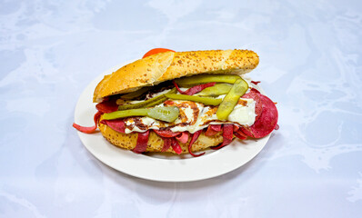 Meat Chicken Doner, between bread (Turkish Name : ekmek arasi et doner, tavuk doner, Gobit ekmek arasi, Turk kebabi)