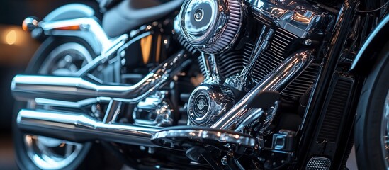 Obraz premium Gleaming Chrome: A Close-Up of a motorcycle Engine
