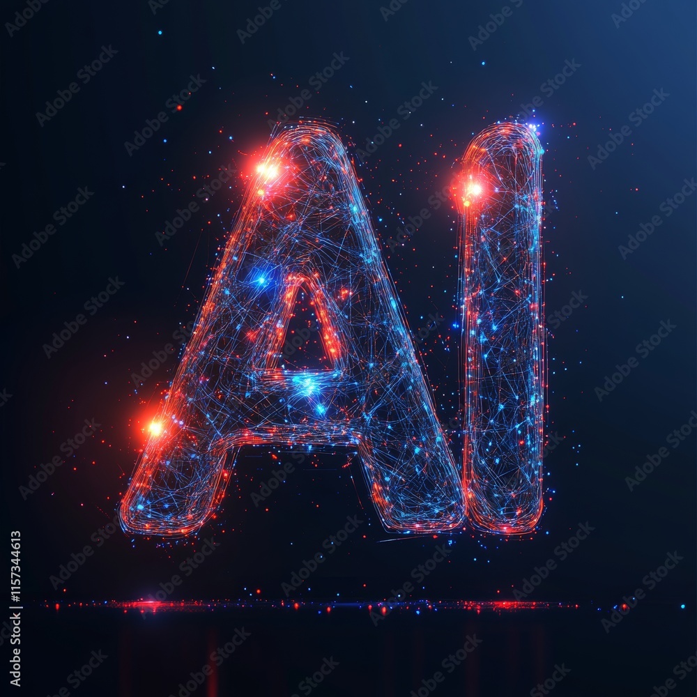 Poster creative display of artificial intelligence in a futuristic digital design with glowing connections 
