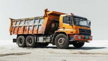 Bright Orange Dump Truck on a Solid Background with Unique Textures and Details