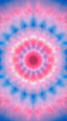 A radiant mandala with pink and blue tones forming a floral-inspired symmetrical design and glowing center.