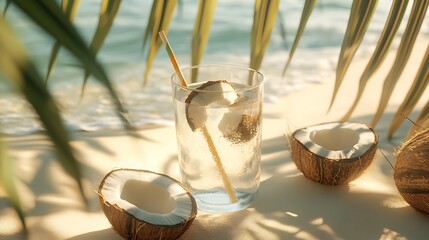 Refreshing Coconut Water Drink on a Tropical Beach