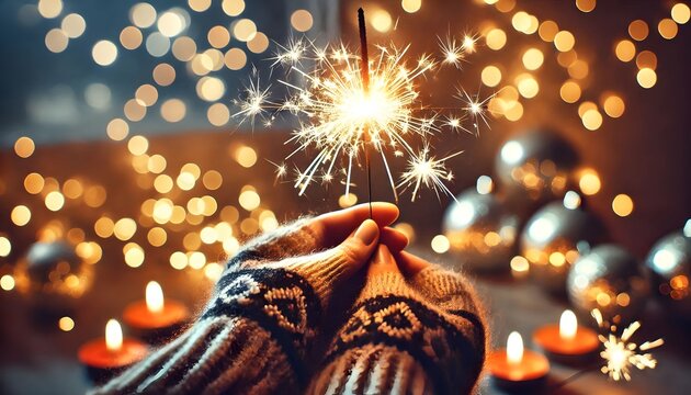 New Year's Eve Sparkler Celebration holding in Hands