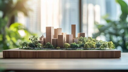 Eco Cityscape Model Wooden Buildings Green Trees