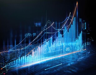 Digital visualization of growth graphs in futuristic data analysis. Generated with AI