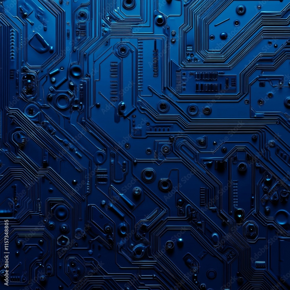 Poster abstract blue circuit board design showcasing intricate patterns and textures with various electroni