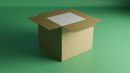 Open Cardboard Box White Insert Green Background Simple Design