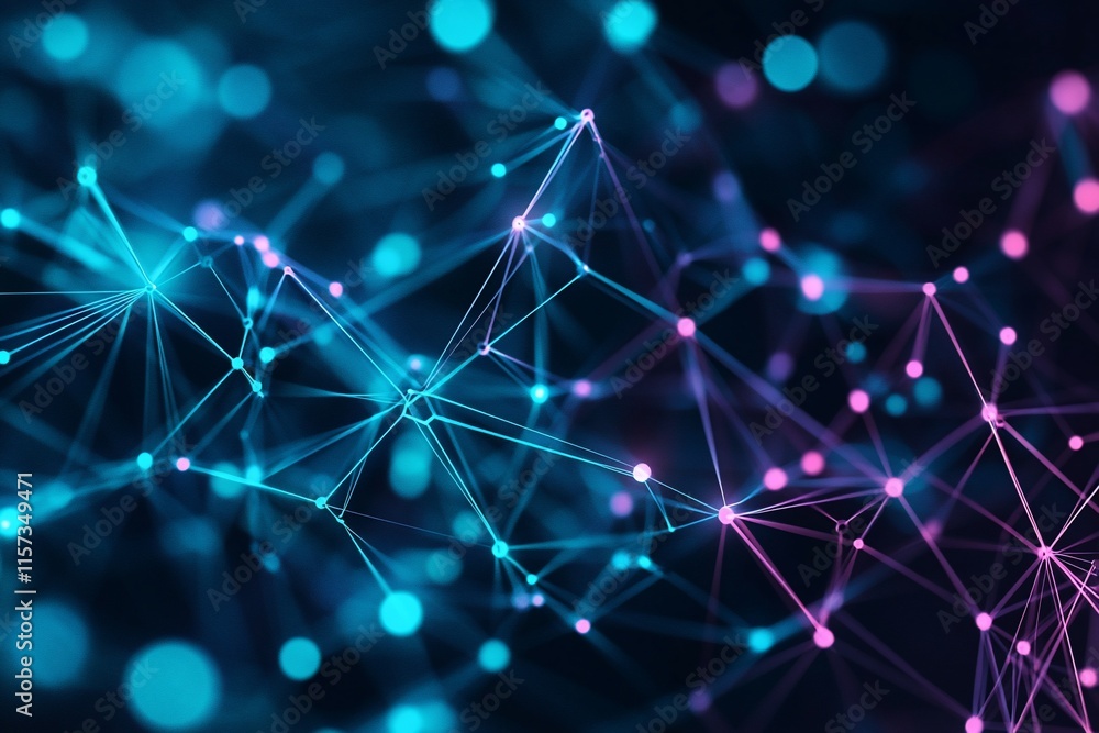 Aufkleber abstract digital network with glowing nodes and connections.