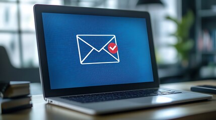 Laptop displaying a confirmed email message on its screen.