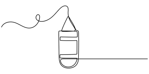 Single one line drawing punching bag. Fitness equipment concept. Continuous line draw design graphic vector illustration, Boxing training punch bag continuous one line drawing, Continuous one line.