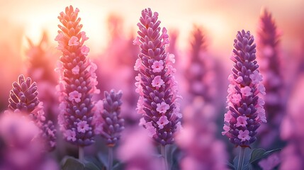Obraz premium Lavender Flowers Blooming At Sunset Soft Light