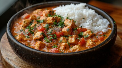 Chicken Curry with Rice, Tomatoes, and Onions