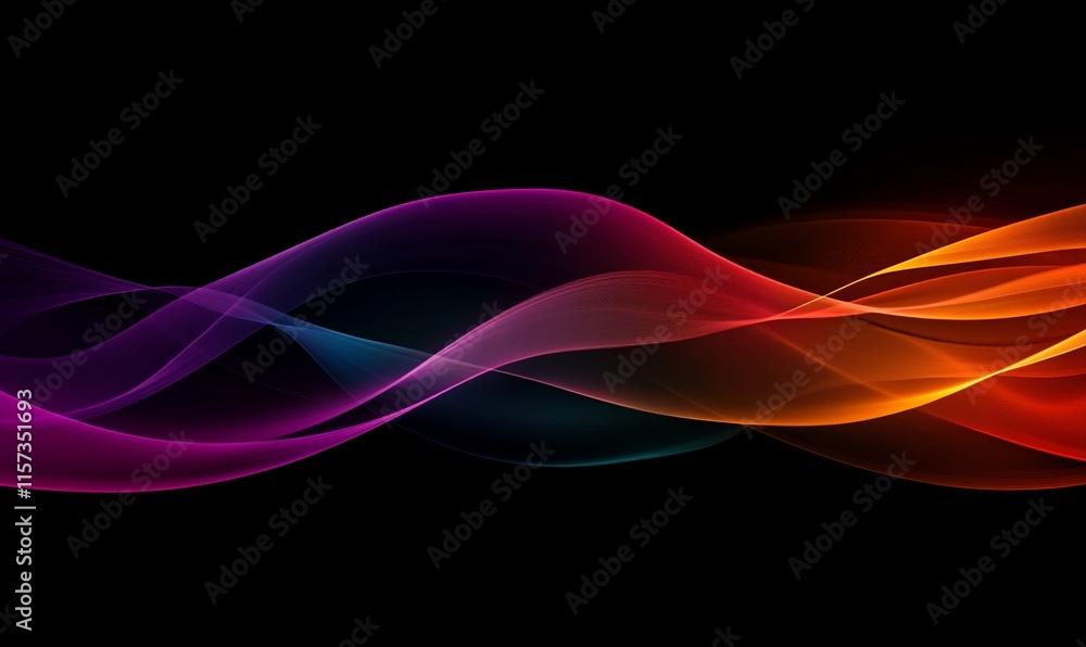 Poster abstract colorful waves on a dark background, creating a dynamic visual effect.