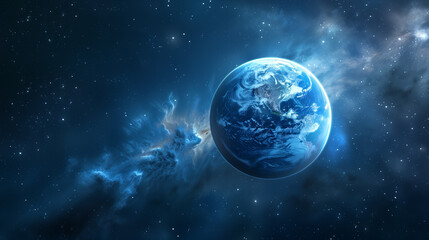 Planet in Deep Space with Starry Nebula
