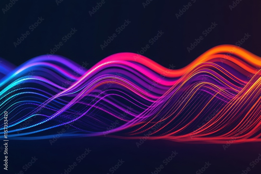 Poster vibrant and dynamic abstract wave designs featuring colorful lines on a dark background, perfect for