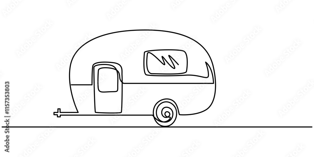 Fototapete camp & caravan continuous line editable stroke line, continuous one line drawing of motorhome, motor