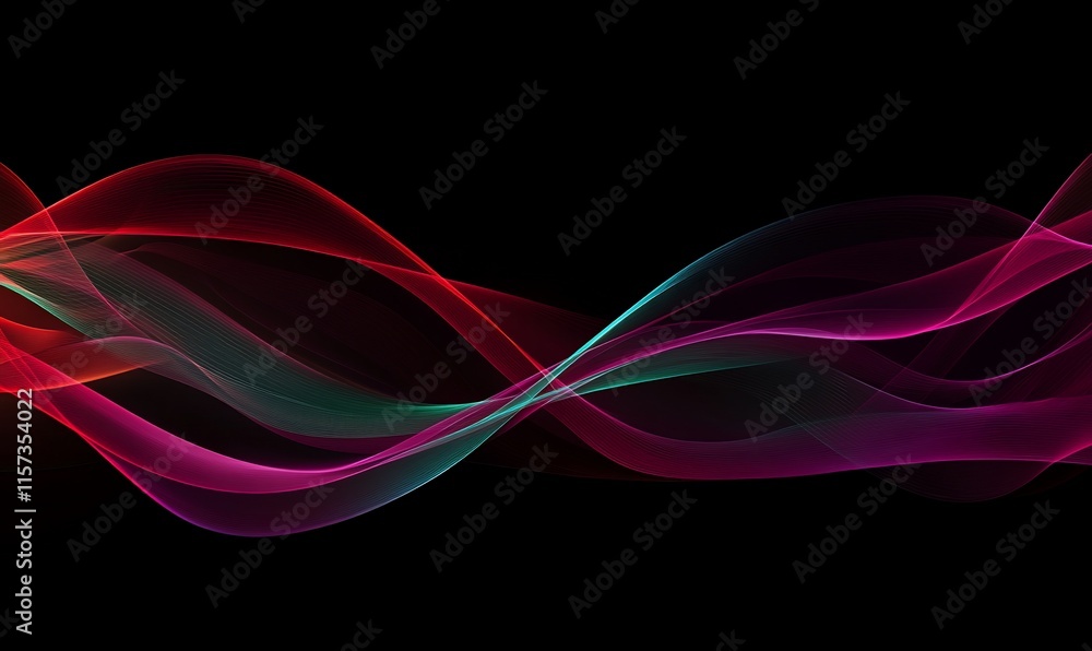 Poster abstract colorful wave patterns on a black background.