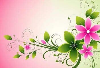 Pink Flowers Green Leaves Floral Design Background