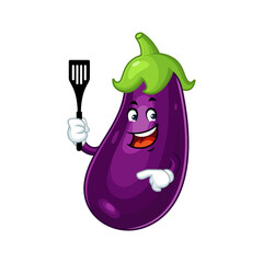 Eggplant Chef Cartoon Character.