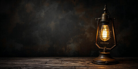Obraz premium Concept photo of vintage lamp or old lamp or rustic lamp with space for text