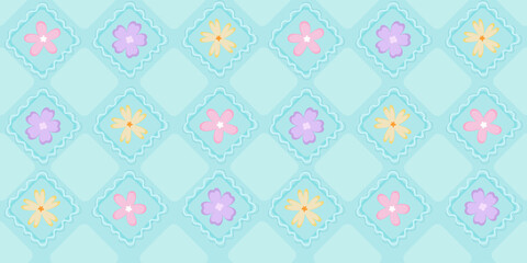 
seamless pattern  flowers on blue backdrop. colorful 