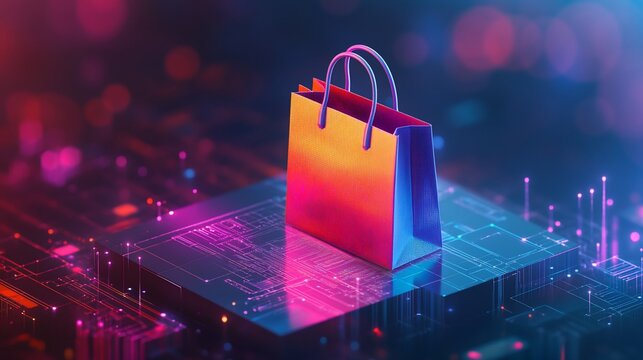 Online shopping bag on digital platform.