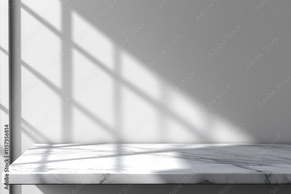 Poster marble tabletop featuring a window shadow effect on a white backdrop.