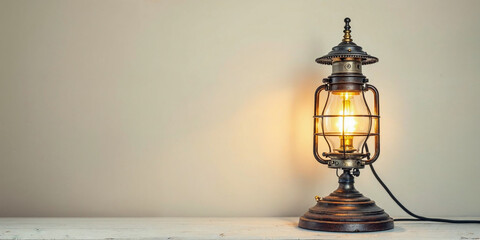 Obraz premium Concept photo of vintage lamp or old lamp or rustic lamp with space for text