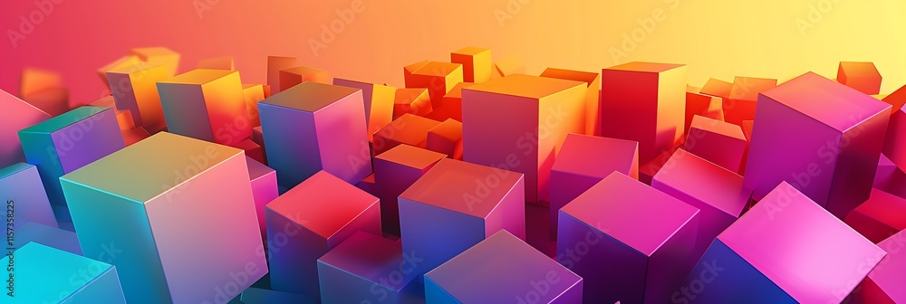 Poster vibrant abstract arrangement of colorful cubes in a dynamic composition. a modern and eye-catching b