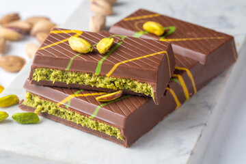Trend chocolate; Dubai chocolate is made with pistachio paste and kadayif.