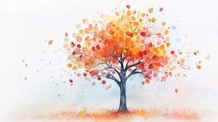 Vibrant Watercolor Tree with Flowing Leaves in Soft Tones, Capturing the Essence of Nature's Beauty and Serenity in a Gentle Scene