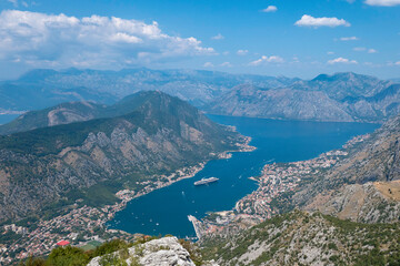 Obraz premium Kotor, Montenegro, August 4, 2024. View of the Bay of Kotor from the Mountain.