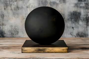 Black Egg on Wooden Block 3D Render