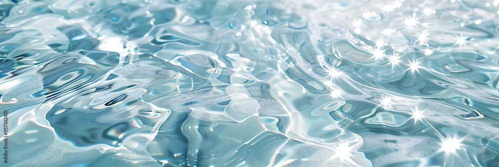 Poster shimmering blue water with light reflecting and refracting on its surface, creating a sparkling effe