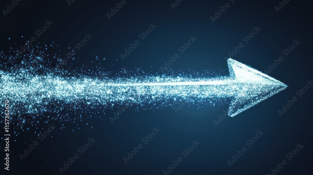 Poster glowing particle arrow forward motion blue background design