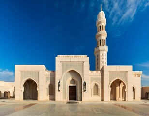 Fototapeta premium Beautiful white mosque under a blue sky in Khasab, Oman