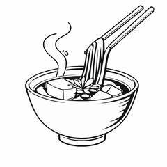 miso soup outline vector illustration with tofu cubes