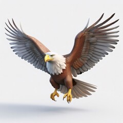 Obraz premium Digital illustration showing bald eagle soaring, wings fully extended, symbolizing freedom and strength against clean white backdrop