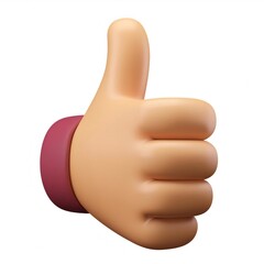 Cartoon 3D hand giving thumbs up gesture, radiating positivity against white background, expressing friendly encouragement