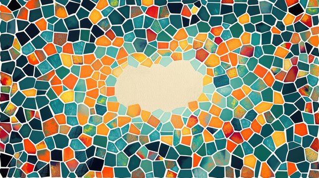 An abstract mosaic pattern with a central blank area for text integration