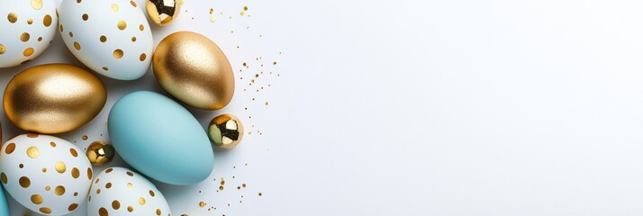 A Beautiful Arrangement of Easter Eggs, Delightfully Displayed in Soft Pastels and Elegant Gold, Celebrating the Rich Traditions Associated with the Joyous Holiday of Easter and Its Festive Spirit