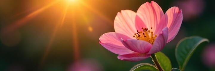 Soft and gentle sun flares illuminate the petals of a delicate flower, glow, radiant
