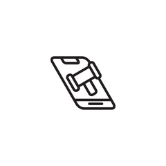 Gavel on phone. Mobile law. Law on phone. Gavel icon displayed on a phone screen, representing mobile law or legal apps. Mobile legal services.