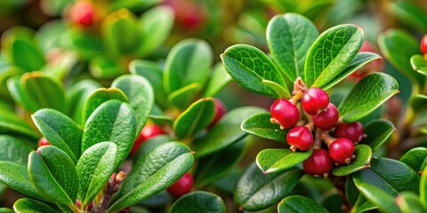 Close-up of bearberry leaves and flowers, a plant known for its medicinal properties, Bearberry, Leaves