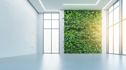 clean open space featuring vertical garden and natural ventilation under bright natural lighting