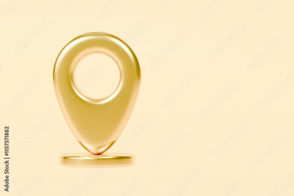Poster 3d gold location pin icon with a hollow center. location advertisement concept. cartoon location pin
