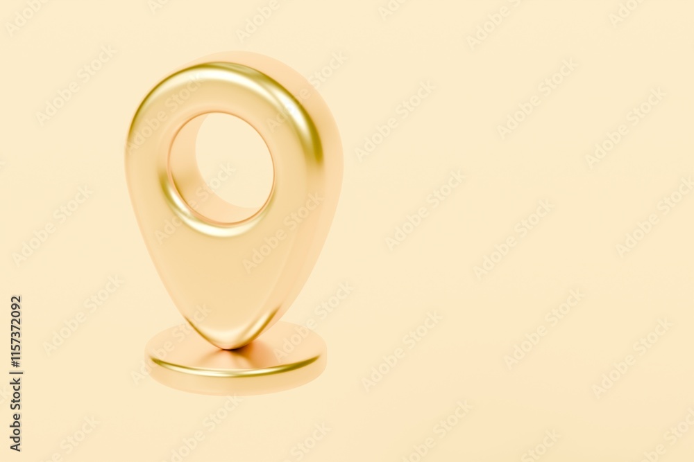 Poster 3d gold location pin icon with a hollow center. location advertisement concept. cartoon location pin