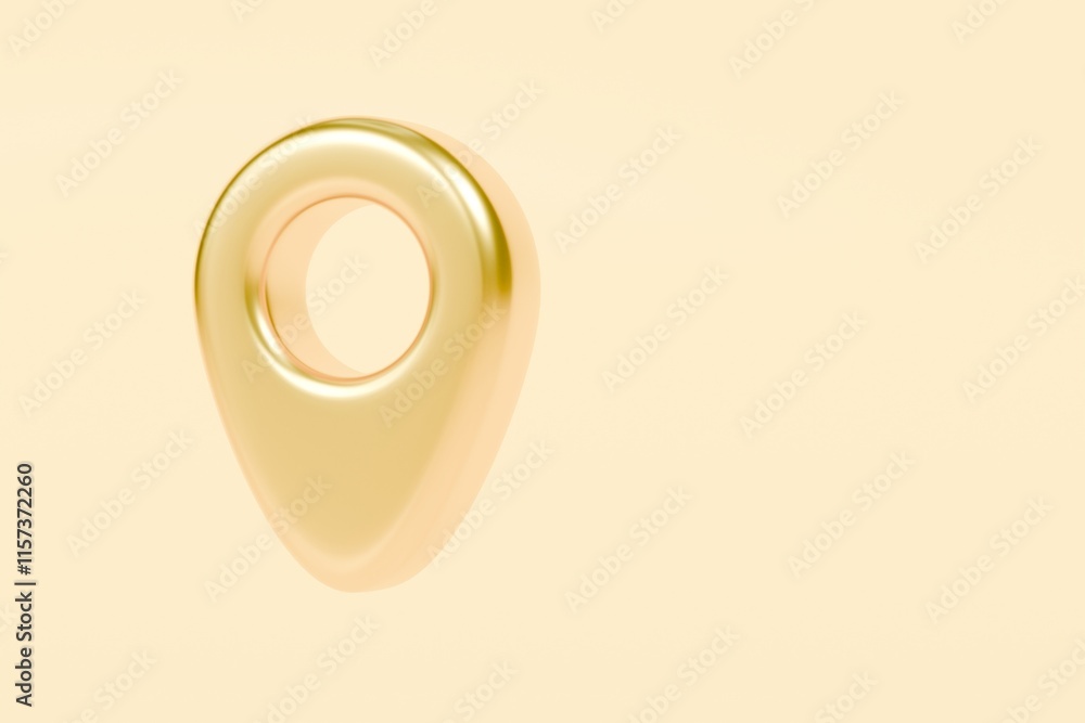Poster 3d gold location pin icon with a hollow center. location advertisement concept. cartoon location pin