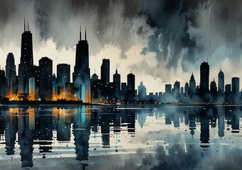 Obraz premium city skyline at sunset