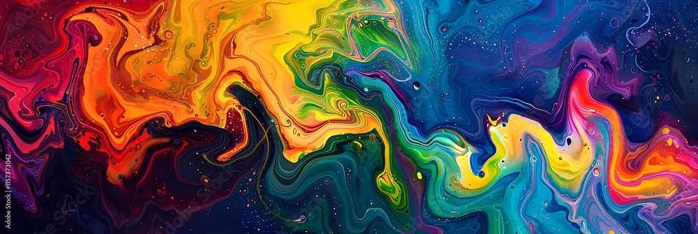 Poster abstract swirls of vibrant rainbow colors blend and flow together, creating a dynamic and artistic b